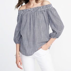 navy/white gingham old navy off the shoulder top